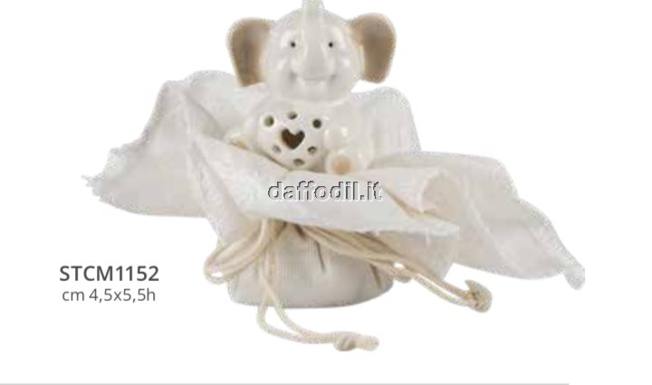Sacchetto confetti in tessuto comunione cresima Harmony fazzoletto con elefante porcellana