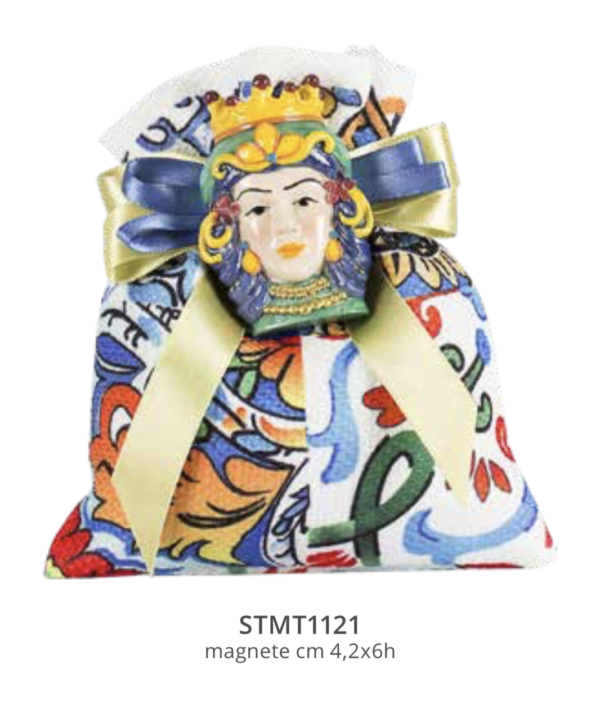 Harmony sacchetto tessuto stampato maiolica sicilia con magnete mora regina colorato
