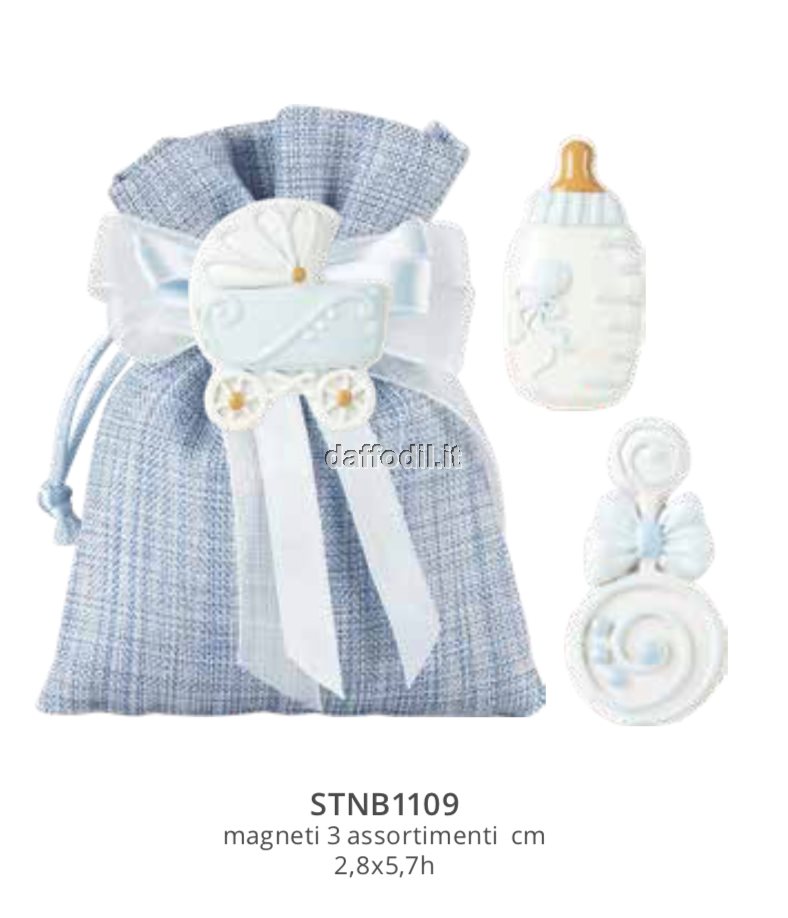 Sacchetto confetti nascita battesimo azzurro in tessuto magnete Baby Boy