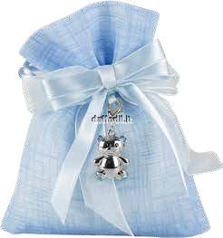 Sacchetto confetti nascita battesimo azzurro in tessuto gessetto