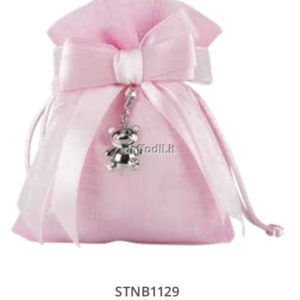 Sacchetto confetti nascita battesimo rosa in tessuto unicorno