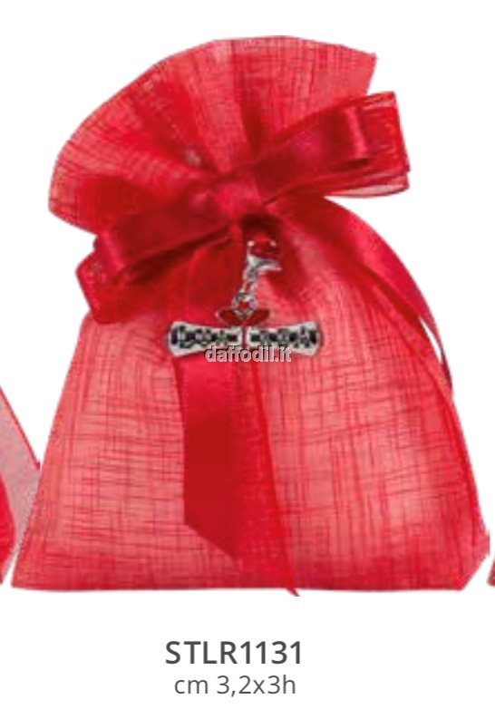 Sacchetto confetti Laurea Harmony Sacchetto Rosso Tipo Lino con pendente Pergamena Laurea