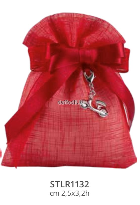 Sacchetto confetti Laurea Harmony Sacchetto Rosso Tipo Lino con pendente Vespa rossa