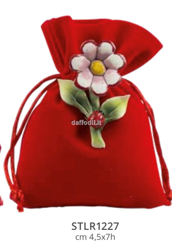 Harmony Sacchetto Rosso Tipo Lino con fiore porcellana