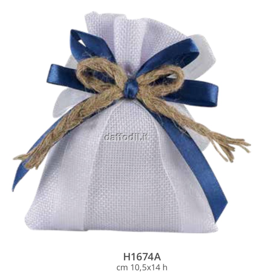Sacchetto confetti nozze Harmony sacchetto Juta bianco nastri blu cordoncino